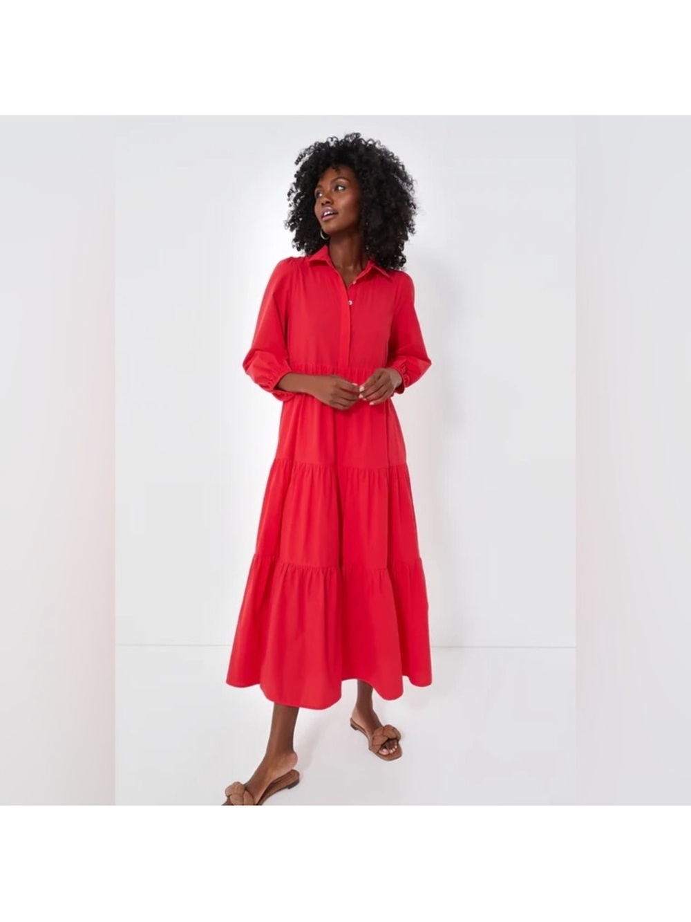 Pomander Place Tuckernuck Red Cotton Tiered Ruffle Midi Dress Womens